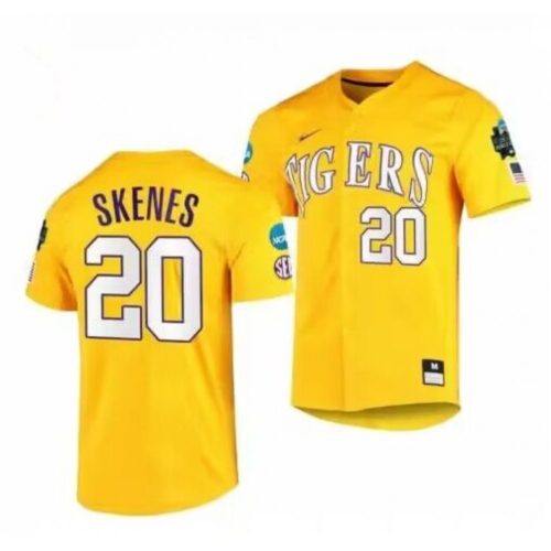 6861d8f482da4_1 Men's LSU Tigers #20 Paul Skenes Gold 2023 College World Series Stitched Baseball Jersey