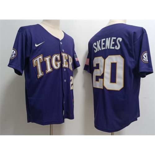 6861d8f7c92b1_1 Men's LSU Tigers #20 Paul Skenes Purple Stitched Baseball Jersey