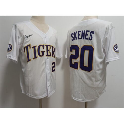 6861d8fe79120_1 Men's LSU Tigers #20 Paul Skenes White Stitched Baseball Jersey