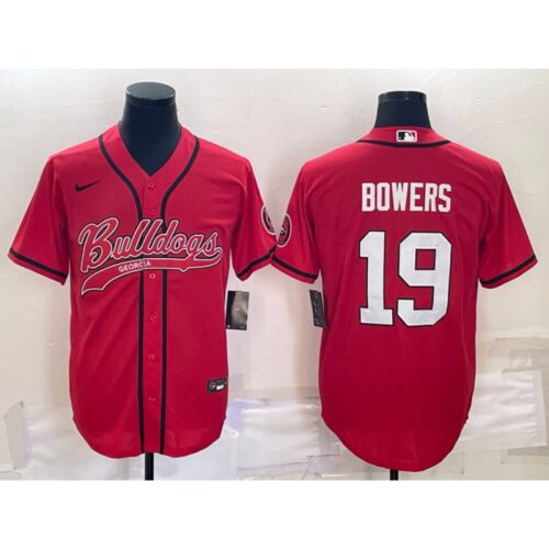 6861d92fc7f65_1 Men's Georgia Bulldogs #19 Brock Bowers Red With Patch Cool Base Stitched Baseball Jersey