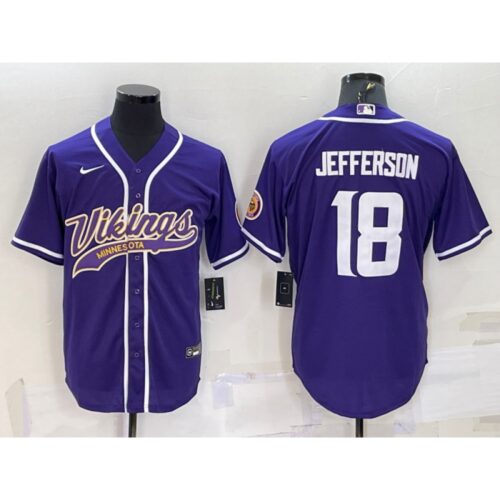 6861d942e4c21_1 Men's Minnesota Vikings #18 Justin Jefferson Purple With Patch Cool Base Stitched Baseball Jersey