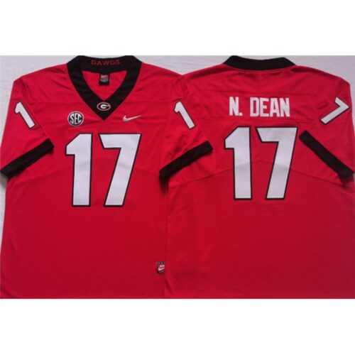 6861d9fff17b4_1 Men's Georgia Bulldogs #17 N.DEAN Red College Football Stitched Jersey