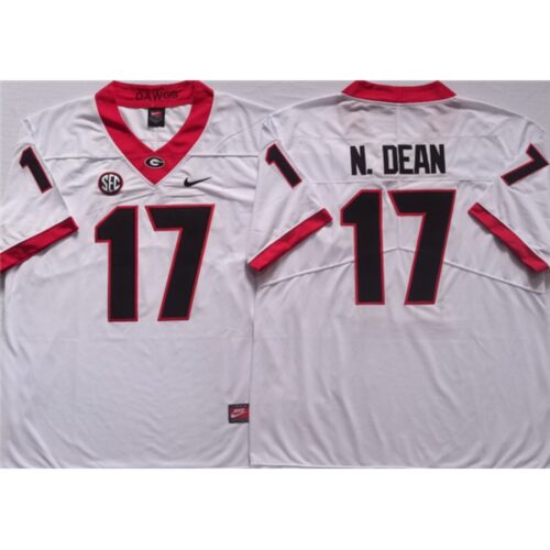 6861da030d28c_1 Men's Georgia Bulldogs #17 N.DEAN White College Football Stitched Jersey