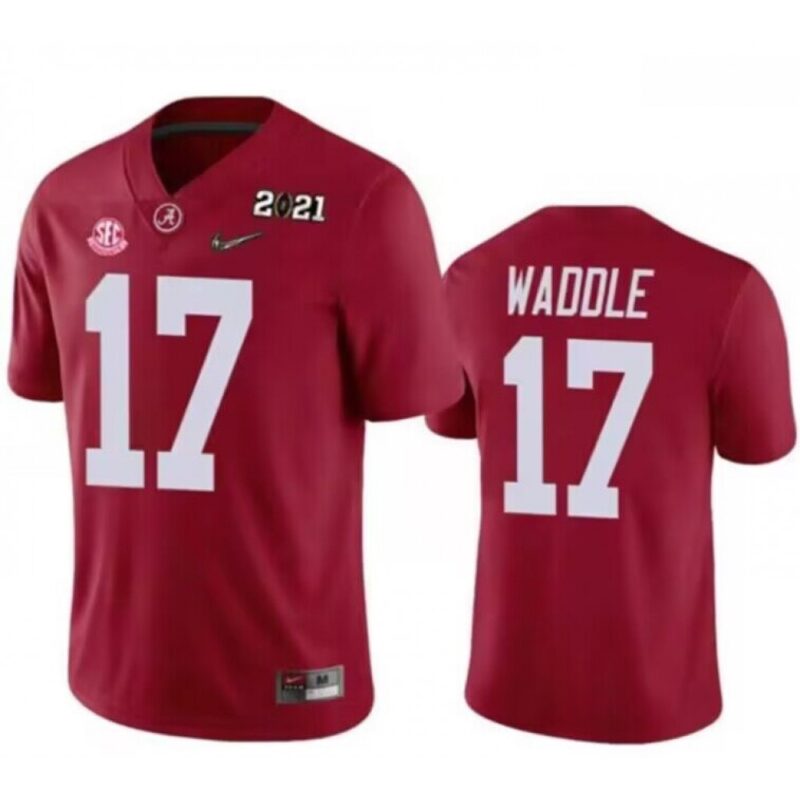 6861da0d06831_1 Men's Alabama Crimson Tide #17 Jaylen Waddle Red 2021 Patch Stitched Football Jersey