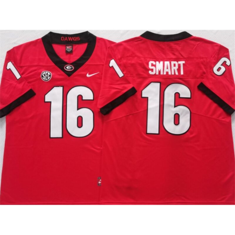 6861daccc9f82_1 Georgia Bulldogs #16 Smart Red Stitched Jersey