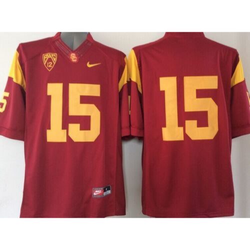 6861daefe97c0_1 Trojans #15 Red PAC-12 C Patch Stitched NCAA Jersey
