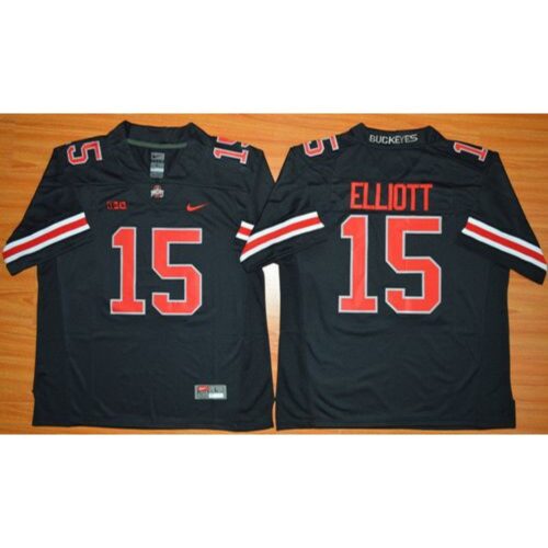 6861db1e7f8cc_1 Buckeyes #15 Ezekiel Elliott Black(Red No.) Limited Stitched NCAA Jersey