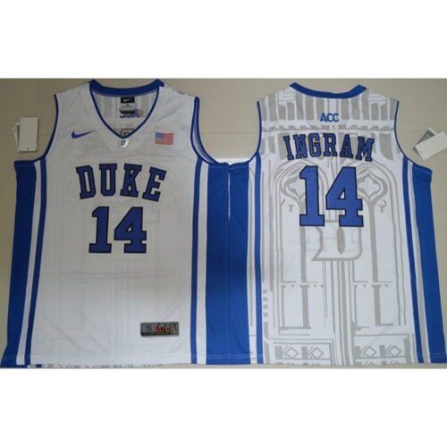 6861db9340a5e_1 Blue Devils #14 Brandon Ingram White Basketball Elite V Neck Stitched NCAA Jersey