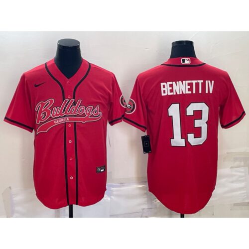 6861db96a07df_1 Men's Georgia Bulldogs #13 Stetson Bennett Red With Patch Cool Base Stitched Baseball Jersey