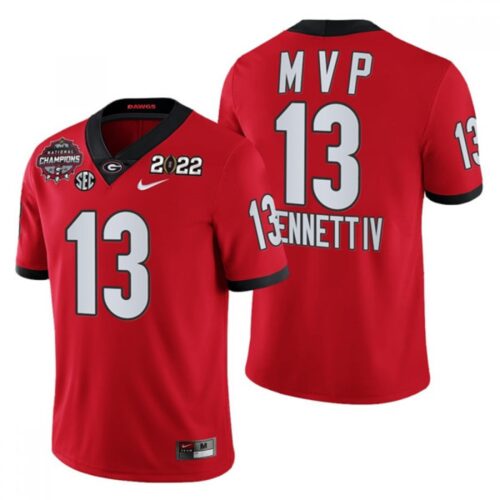 6861db9d74d40_1 Men's Georgia Bulldogs #13 Stetson Bennett 2021/22 CFP National Champions MVP Red College Football Stitched Jersey