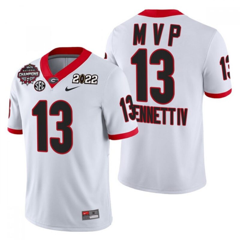 6861dba0a06d5_1 Men's Georgia Bulldogs #13 Stetson Bennett 2021/22 CFP National Champions MVP White College Football Stitched Jersey