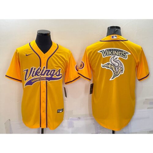 6861dbf790872_1 Men's Minnesota Vikings Gold Team Big Logo With Patch Cool Base Stitched Baseball Jersey