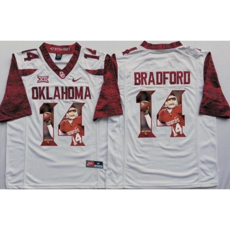6861dc05b41ba_1 Sooners #14 Sam Bradford White Player Fashion Stitched NCAA Jersey