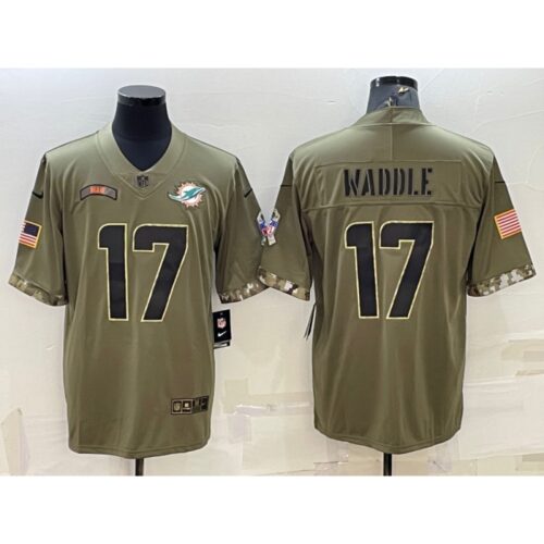 6861dc451a119_1 Men's Miami Dolphins #17 Jaylen Waddle 2022 Olive Salute To Service Limited Stitched Baseball Jersey