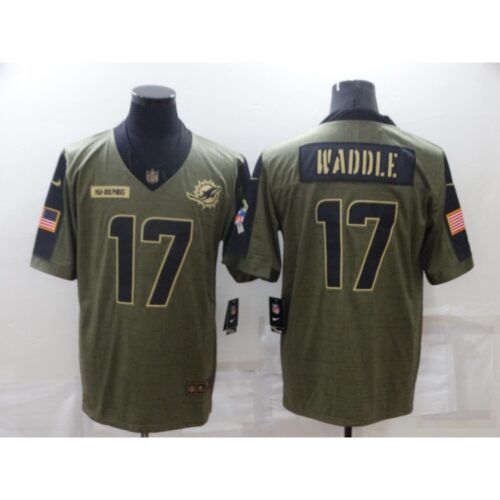 6861dc486b468_1 Men's Miami Dolphins #17 Jaylen Waddle 2021 Olive Salute To Service Limited Stitched Jersey