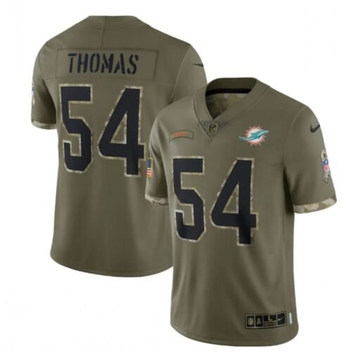 Men's Miami Dolphins #54 Zach Thomas Olive 2022 Salute To Service Limited Stitched Jersey