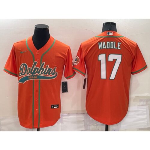 6861dc596d53c_1 Men's Miami Dolphins #17 Jaylen Waddle Orange Cool Base Stitched Baseball Jersey