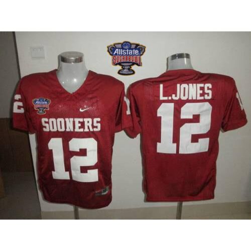 6861dcb7a62d7_1 Sooners #12 Landy Jones Red 2014 Sugar Bowl Patch Stitched NCAA Jersey