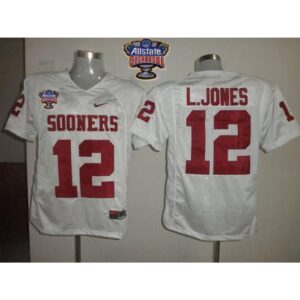 6861dcbe6afd4_1 Sooners #12 Landy Jones White 2014 Sugar Bowl Patch Stitched NCAA Jersey