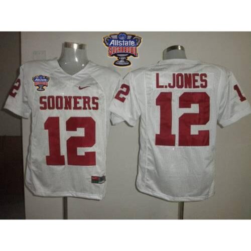 6861dcbe6afd4_1 Sooners #12 Landy Jones White 2014 Sugar Bowl Patch Stitched NCAA Jersey