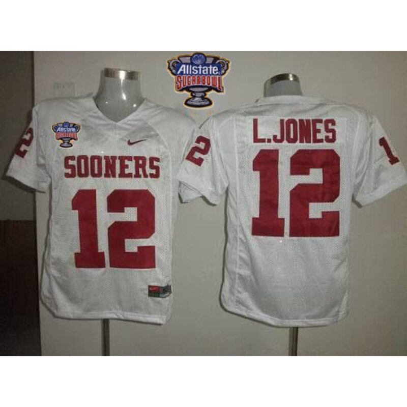 6861dcbe6afd4_1 Sooners #12 Landy Jones White 2014 Sugar Bowl Patch Stitched NCAA Jersey