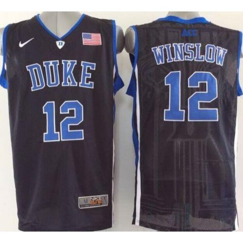 6861dcfda874c_1 Blue Devils #12 Justise Winslow Black Basketball Stitched NCAA Jersey