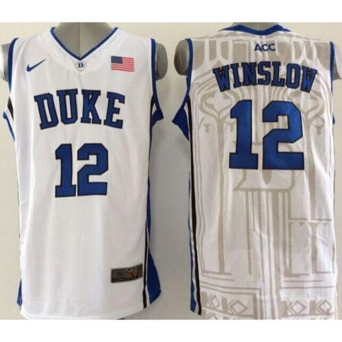 6861dd0abd41b_1 Blue Devils #12 Justise Winslow White Basketball New Stitched NCAA Jersey