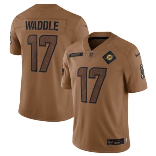 6861dd415d654_1 Men's Miami Dolphins #17 Jaylen Waddle 2023 Brown Salute To Service Limited Stitched Football Jersey