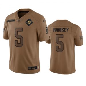 6861dd447f5fb_1 Men's Miami Dolphins #5 Jalen Ramsey 2023 Brown Salute To Service Limited Stitched Football Jersey