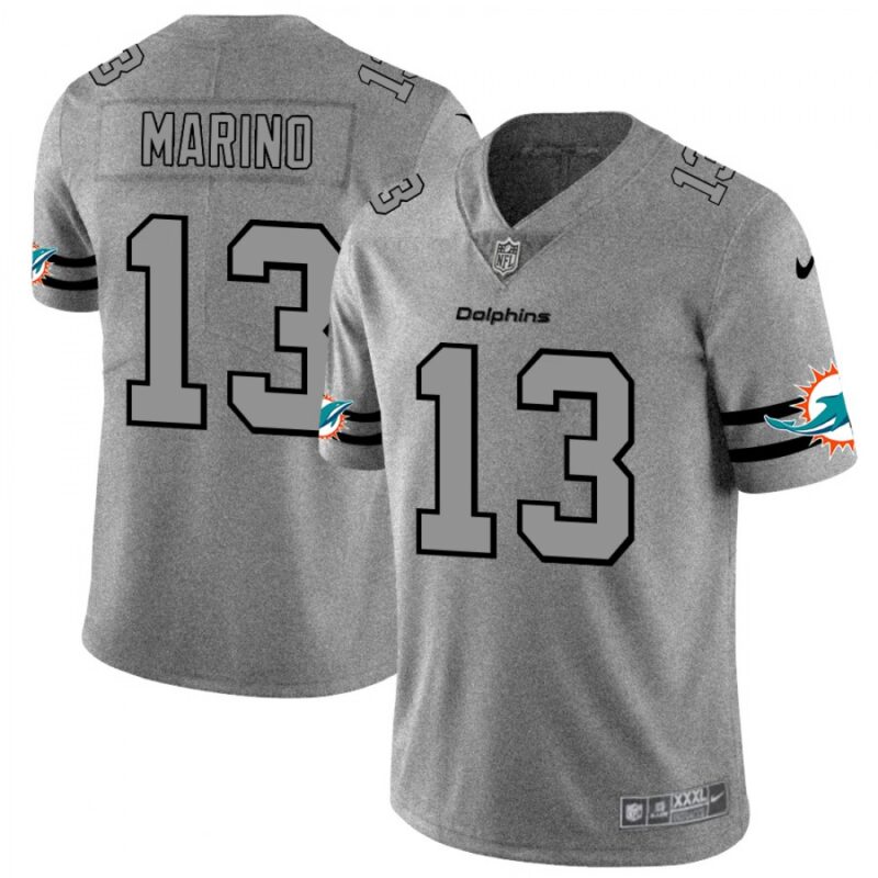 6861dd5bbce90_1 Men's Miami Dolphins #13 Dan Marino 2019 Gray Gridiron Team Logo Limited Stitched NFL Jersey