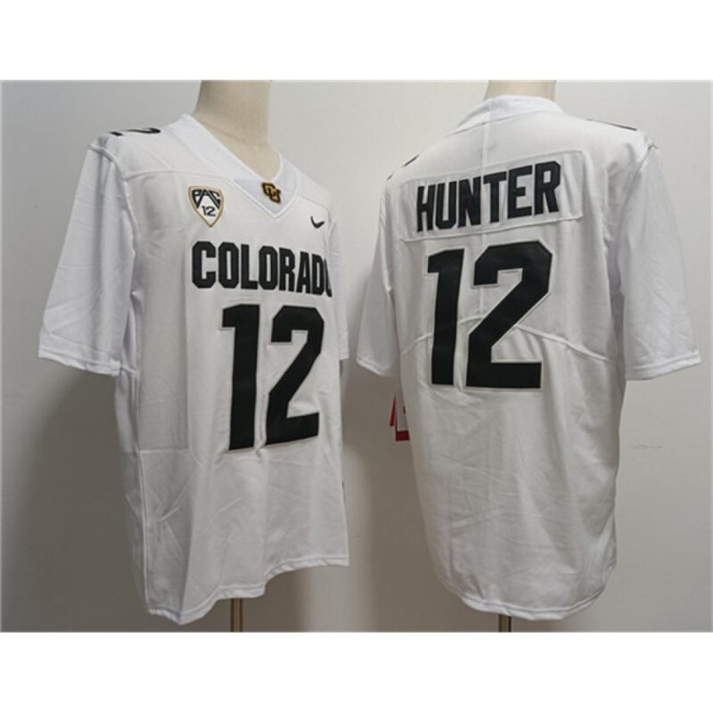 6861dd7004200_1 Men's Colorado Buffaloes #12 Travis Hunter White With PAC-12 Patch Stitched Football Jersey
