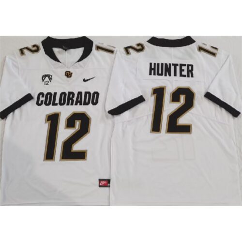 6861dd73436bc_1 Men's Colorado Buffaloes #12 Travis Hunter White 2023 With PAC-12 Patch Stitched Football Jersey