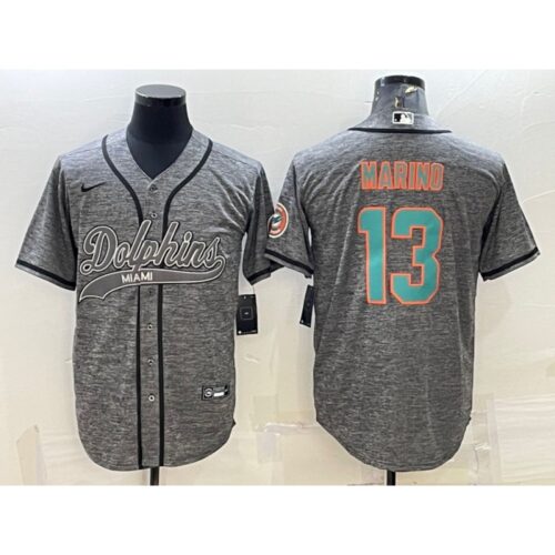 6861dda154520_1 Men's Miami Dolphins #13 Dan Marino Grey With Patch Cool Base Stitched Baseball Jersey