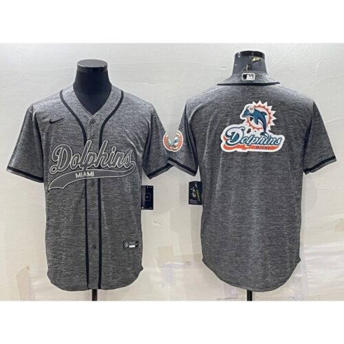 6861ddaaf226e_1 Men's Miami Dolphins Grey Team Big Logo With Patch Cool Base Stitched Baseball Jersey
