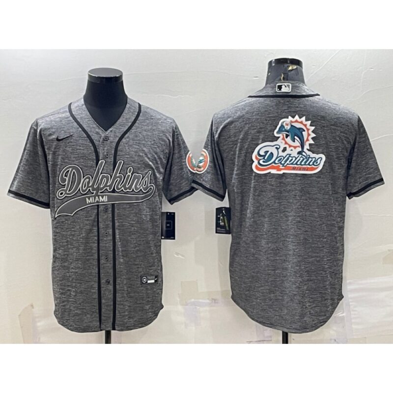 6861ddaaf226e_1 Men's Miami Dolphins Grey Team Big Logo With Patch Cool Base Stitched Baseball Jersey