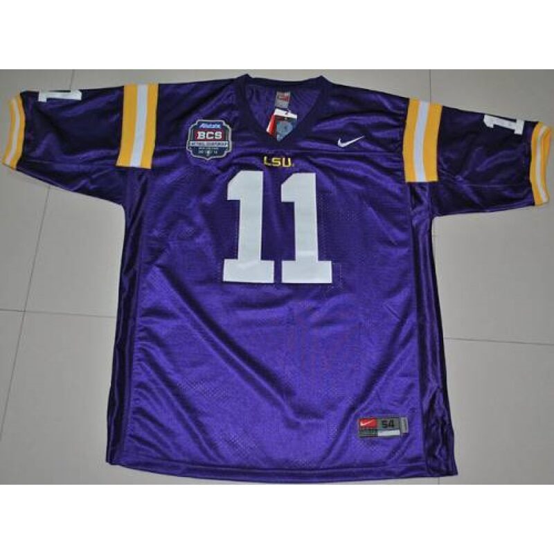 6861ddaca5127_1 LSU Tigers #11 Spencer Ware Purple 2012 BCS Championship Patch Stitched NCAA Jersey