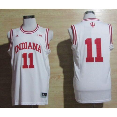 6861ddc6300c8_1 Hoosiers #11 Isiah Thomas White Big 10 Patch Basketball Stitched NCAA Jersey
