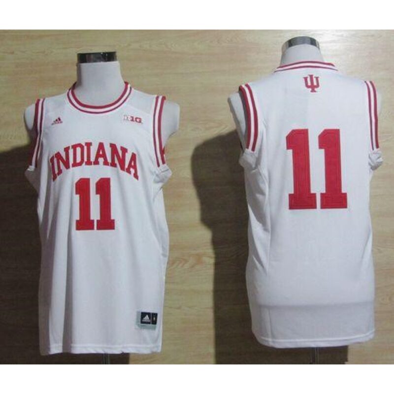 6861ddc6300c8_1 Hoosiers #11 Isiah Thomas White Big 10 Patch Basketball Stitched NCAA Jersey