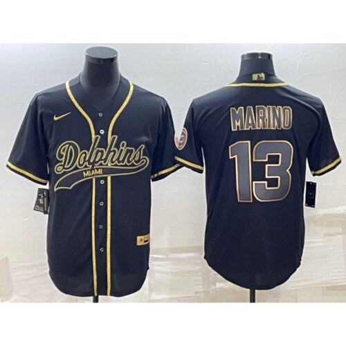 6861ddf514c53_1 Men's Miami Dolphins #13 Dan Marino Black Gold With Patch Cool Base Stitched Baseball Jersey
