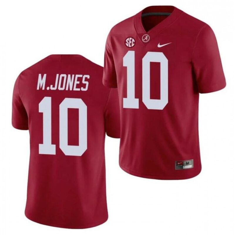 6861ddf8826ef_1 Men's Alabama Crimson Tide #10 Mac Jones Red Stitched Jersey