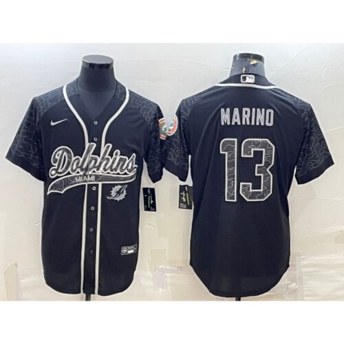 6861ddf888401_1 Men's Miami Dolphins #13 Dan Marino Black Reflective With Patch Cool Base Stitched Baseball Jersey