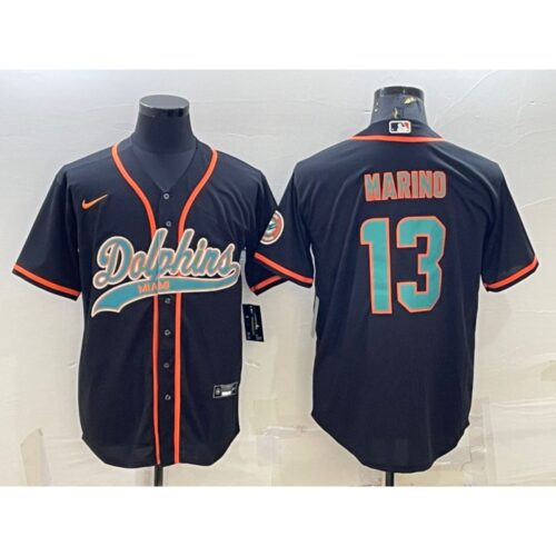 6861ddfbdff7d_1 Men's Miami Dolphins #13 Dan Marino Black With Patch Cool Base Stitched Baseball Jersey