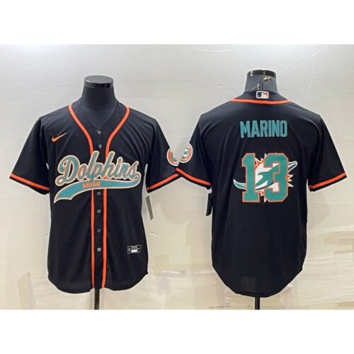 6861ddff2e6ad_1 Men's Miami Dolphins #13 Dan Marino Black Team Big Logo With Patch Cool Base Stitched Baseball Jersey