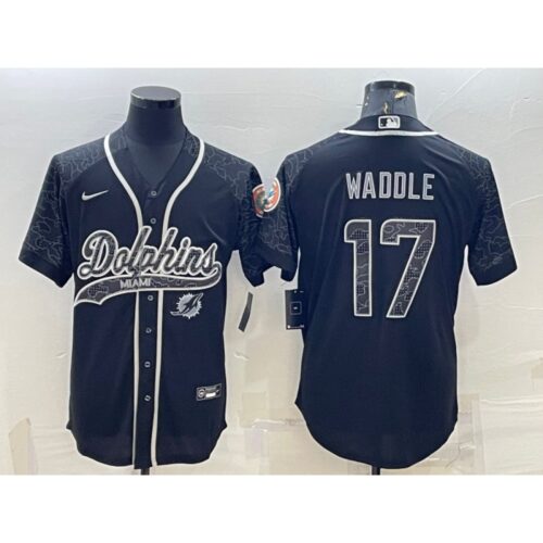 6861de02831da_1 Men's Miami Dolphins #17 Jaylen Waddle Black Reflective With Patch Cool Base Stitched Baseball Jersey