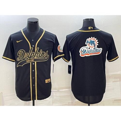 6861de05d4b05_1 Men's Miami Dolphins Black Gold Team Big Logo With Patch Cool Base Stitched Baseball Jersey
