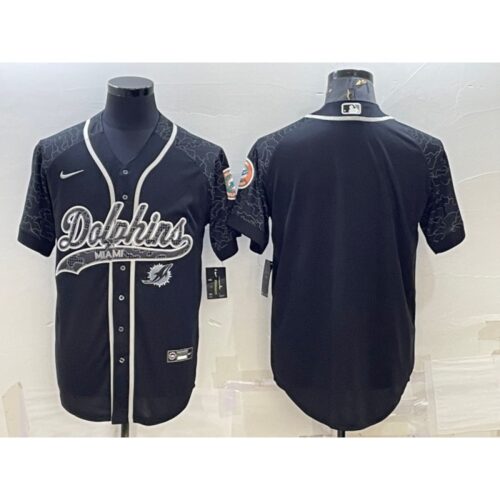6861de0c12152_1 Men's Miami Dolphins Blank Black Reflective With Patch Cool Base Stitched Baseball Jersey