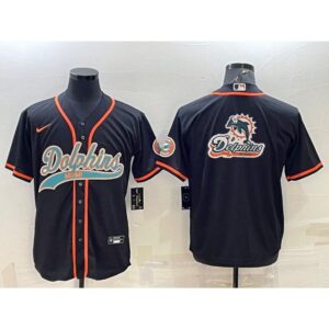 6861de12f0a17_1 Men's Miami Dolphins Black Team Big Logo With Patch Cool Base Stitched Baseball Jersey