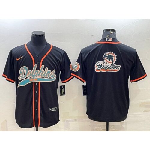6861de12f0a17_1 Men's Miami Dolphins Black Team Big Logo With Patch Cool Base Stitched Baseball Jersey