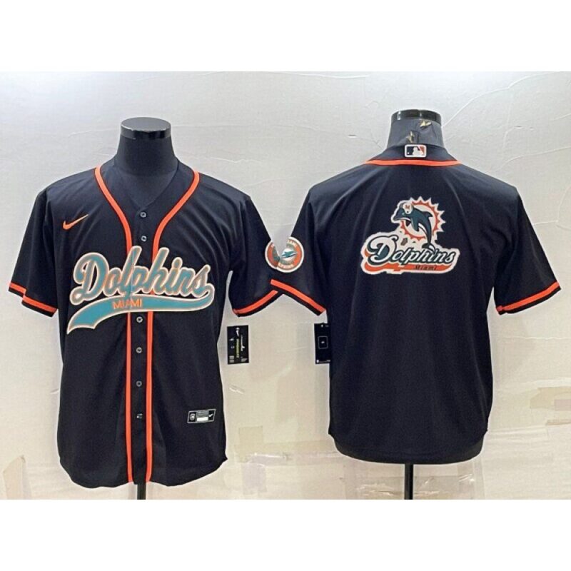 6861de12f0a17_1 Men's Miami Dolphins Black Team Big Logo With Patch Cool Base Stitched Baseball Jersey