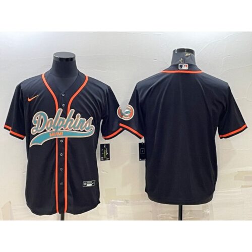 6861de1625593_1 Men's Miami Dolphins Blank Black With Patch Cool Base Stitched Baseball Jersey